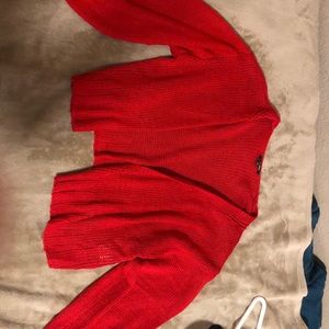 Red cardigan
